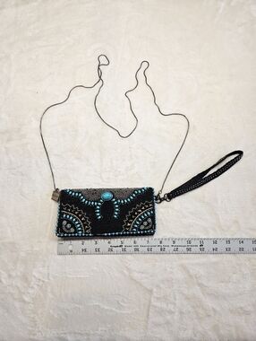 Mary Frances Squash Blossom Western Turquoise Beaded Embroidered Cross Body